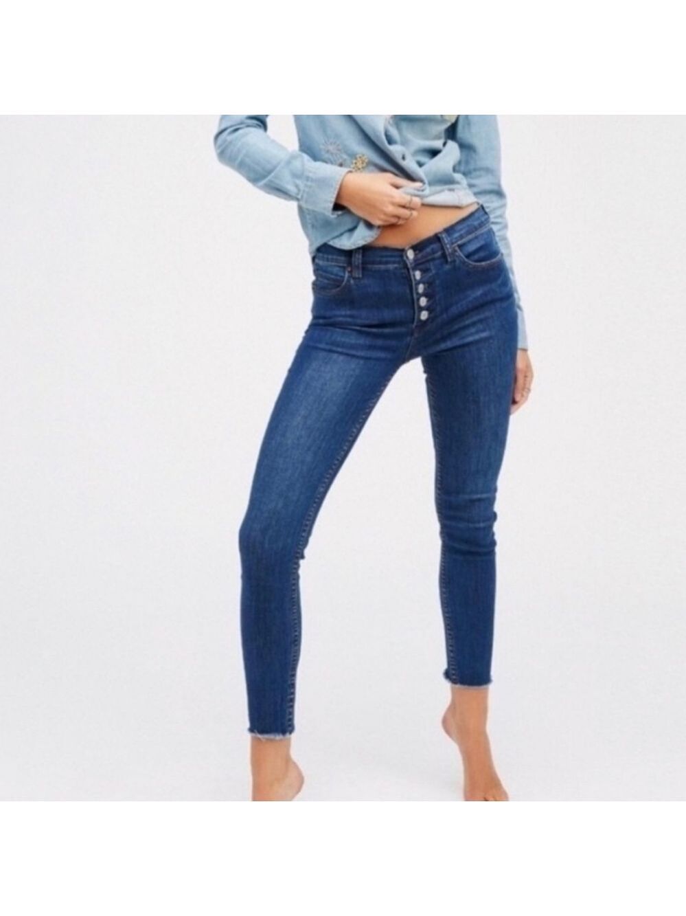FREE People Denim Dark Wash Button Up Jeans W 28